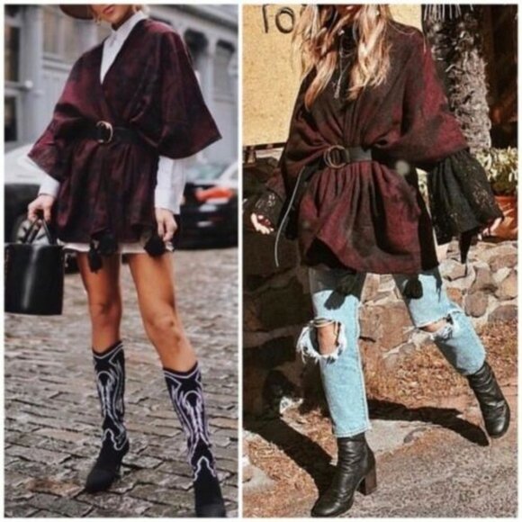 Cleobella Sevigny Leaf Shawl in Bordeaux & Black - Picture 9 of 10